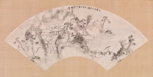 Éventail représentant un paysage, vers 1600